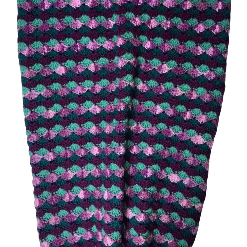 Handmade Hand Crafted Purple Green Diamond Mermaid Tail Throw Blanket 63x20